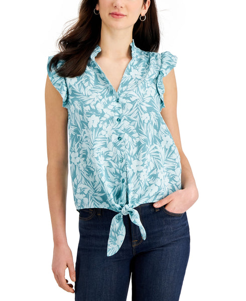 Charter Club Petite Buttoned Tie Top